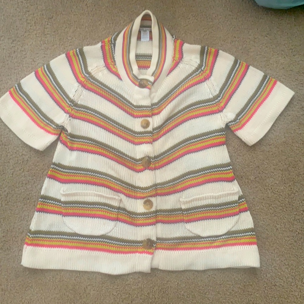 Nanette Lenore short sleeve knitted button down ivory green pink 2 front pockets